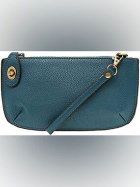 Susan Joy Green Pebbled Leather Wristlet Clutch - With long strap for crossbody
